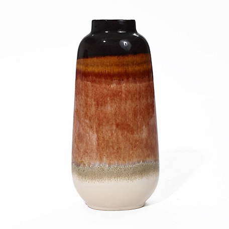 LuxenHome Earth Tones Round Stoneware Vase