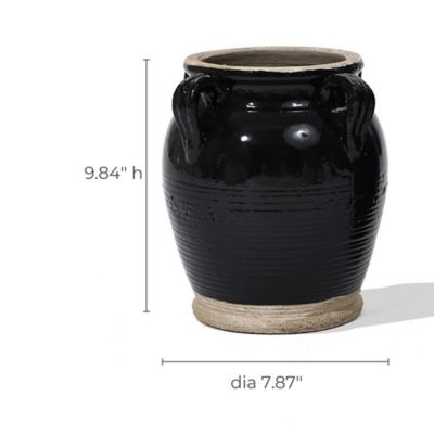 Image showing  Black Jug Round Terracotta Vase with Two Handles