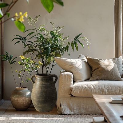 Image showing 2 th LuxenHome Rustic Farmhouse Brown Jug Terracotta Vase