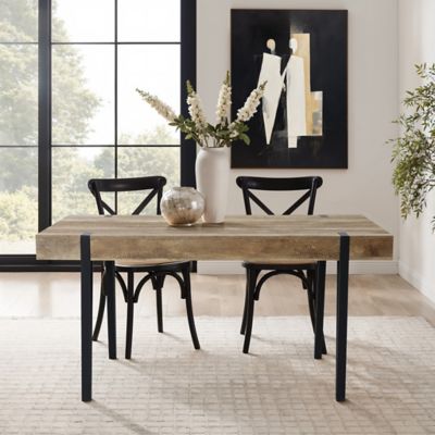 Image showing  MDF Wood/Metal Rectangular Dining Table for 6 People, 5.25 ft. W x 2.95 ft. D, Black/Oak