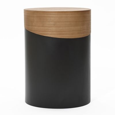 LuxenHome Natural Wood and Metal Round Accent Side Table