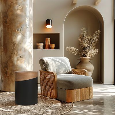 Image showing  Natural Wood and Metal Round Accent Side Table