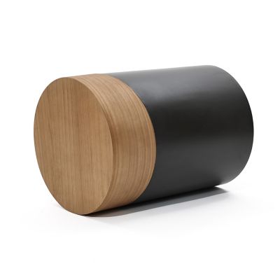 Image showing  Natural Wood and Metal Round Accent Side Table
