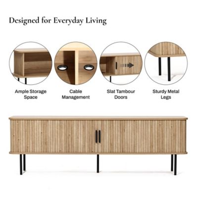 Image showing  Modern TV Stand with Storage and Slatted Sliding Doors for TVs Up to 65 in.