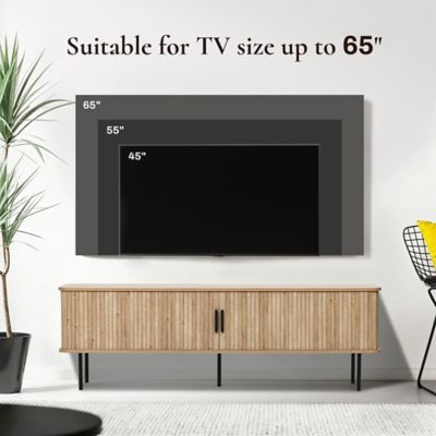 Image showing  Modern TV Stand with Storage and Slatted Sliding Doors for TVs Up to 65 in.