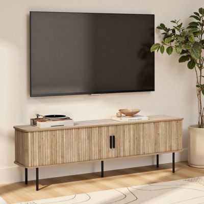 Image showing  Modern TV Stand with Storage and Slatted Sliding Doors for TVs Up to 65 in.
