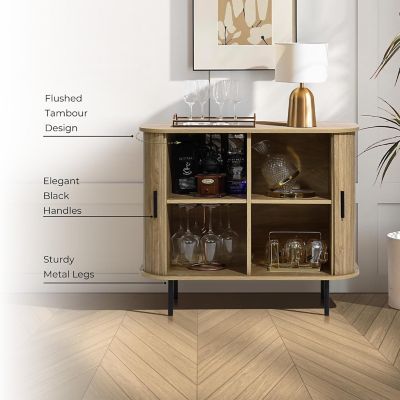 Image showing  Mid Century Modern 2 Door Accent Cabinet with Slatted Sliding Doors