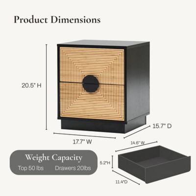 Image showing  Modern Boho 2 Drawer Black Side Table with Bamboo Strips