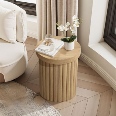 Image showing  Brown Wood Fluted Round Side Table