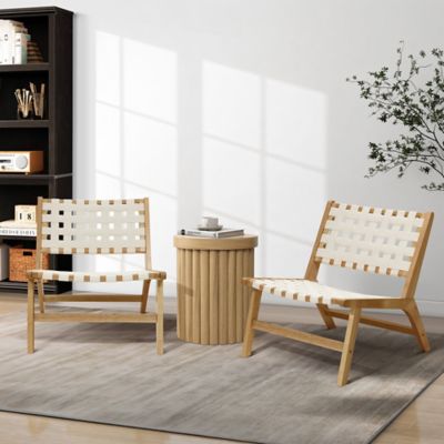 Image showing  Brown Wood Fluted Round Side Table