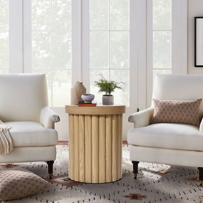 Image showing  Brown Wood Fluted Round Side Table