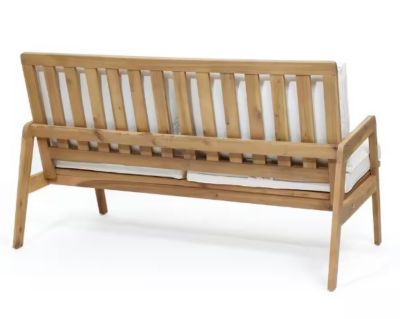Image showing  Outdoor Acacia Wood Coffee Table and Loveseat with Cushions
