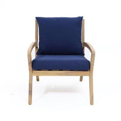 Image showing  3 pc. Outdoor Acacia Wood Side Table and Set of 2 Armchairs with Cushions