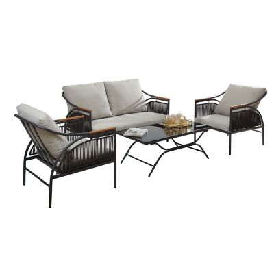 LuxenHome 4-Piece Black Iron Outdoor Patio Furniture Set with Cushions