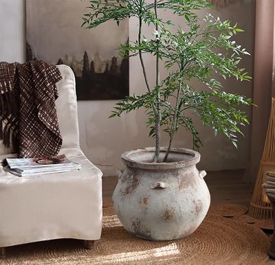 Image showing  Off White Rustic Cauldron MgO Planter Pot