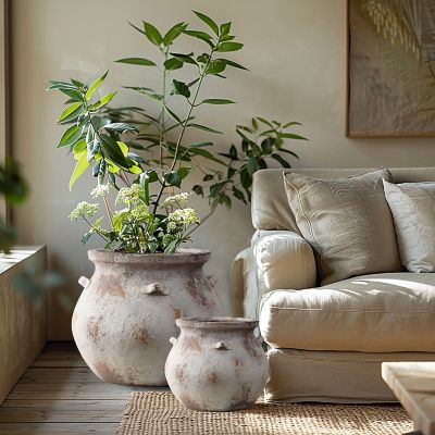 Image showing  Off White Rustic Cauldron MgO Planter Pot