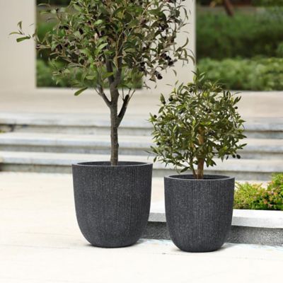 Image showing  2 pc. Tapered Round Plastic Planters Mediterranean Set