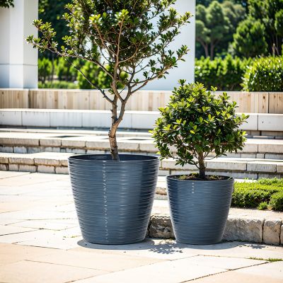Image showing  2 pc. Tapered Round Plastic Planters Set