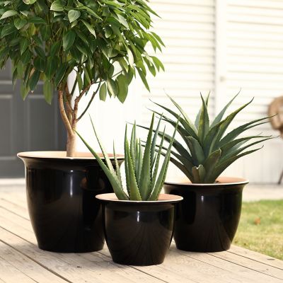 Image showing  3 pc. Ebony Black Round Recyled Plastic Planter Set