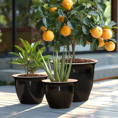 Image showing  3 pc. Ebony Black Round Recyled Plastic Planter Set