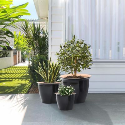 Image showing  3 pc. Ebony Black Round Recyled Plastic Planter Set