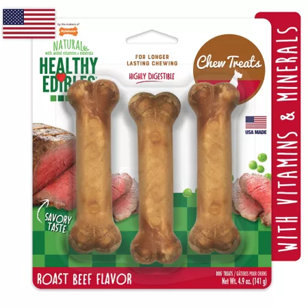 Nylabone Healthy Edibles Beef Flavor Dog Chews 4.9 oz 3 ct Dog Bones Rawhide & Rawhide Alternative