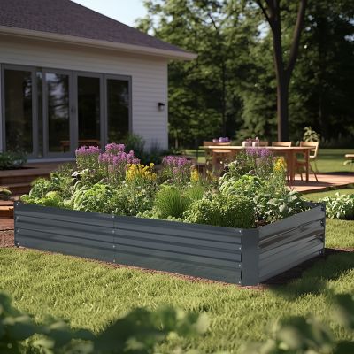 Image showing  Gray Metal Rectangular 6 ft. x 3 ft. Garden Bed Planter
