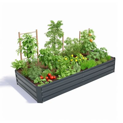 Image showing  Gray Metal Rectangular 6 ft. x 3 ft. Garden Bed Planter