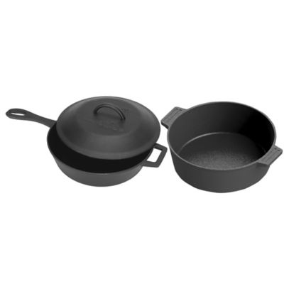 Bayou Classic 3 pc. Cast Iron Set: 3 qt. Skillet, 4 qt. Casserole, Interchangeable Lid