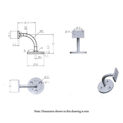 Image showing  2-3/4 in. Handrail Bracket Solid Brass Rubbed Bronze