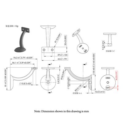 Image showing  3-1/8 in. Long Arm Handrail Bracket Zinc Alloy Rubbed Bronze