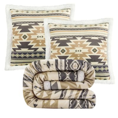 Indigo Hill by HiEnd Accents Desert Sage Campfire Sherpa Throw, 1PC or 3PC