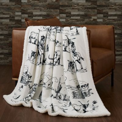 Indigo Hill by HiEnd Accents Ranch Life Western Toile Campfire Sherpa Throw