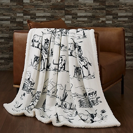 Indigo Hill by HiEnd Accents Ranch Life Western Toile Campfire Sherpa Throw