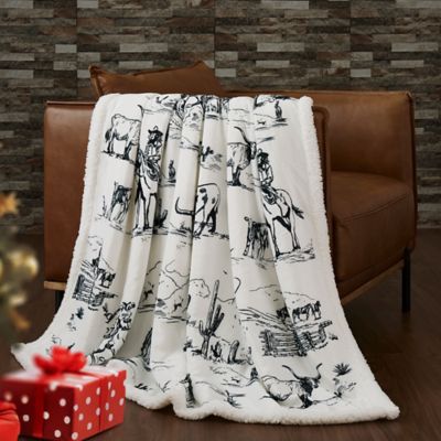 Image showing  Ranch Life Western Toile Campfire Sherpa Throw, 1 pc. or 3 pc.