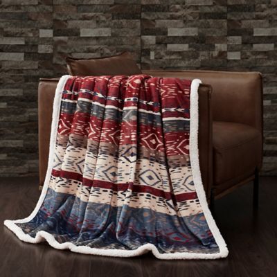 Indigo Hill by HiEnd Accents Home on the Range Aztec Campfire Sherpa Throw, 1PC or 3PC
