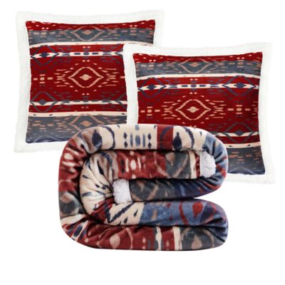 Indigo Hill by HiEnd Accents Home on the Range Aztec Campfire Sherpa Throw, 1PC or 3PC