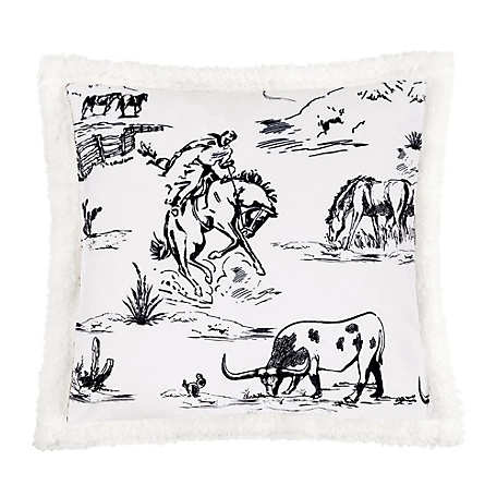Indigo Hill by HiEnd Accents Ranch Life Western Toile Campfire Sherpa Pillow, 18 in. x 18 in.