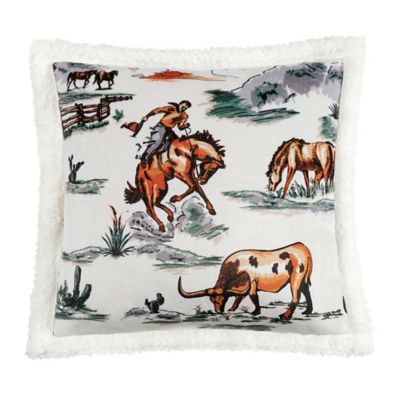 Indigo Hill by HiEnd Accents Ranch Life Western Toile Campfire Sherpa Pillow, 18 in. x 18 in.