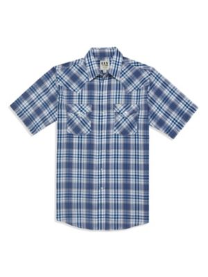 Ely Cattleman Short Sleeve Textured Aztec Plaid Western Shirt