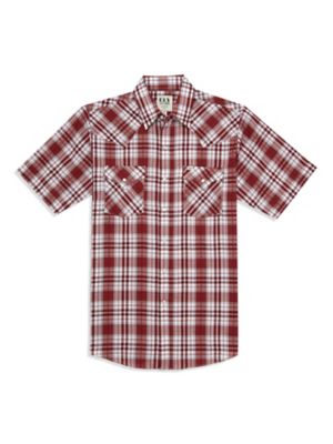 Ely Cattleman Short Sleeve Textured Aztec Plaid Western Shirt