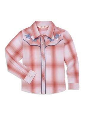 Ely Cattleman Long Sleeve Plaid With Rose Embroidery Western Shirt