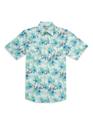 Ely Cattleman Short Sleeve Hawaiian Horse Print Western Shirt