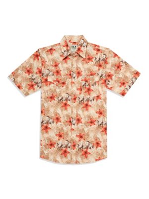 Ely Cattleman Short Sleeve Hawaiian Horse Print Western Shirt