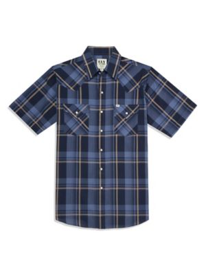 Ely Cattleman Short Sleeve Plaid Snap Western Shirt