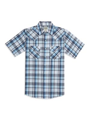 Ely Cattleman Short Sleeve Textured Plaid Snap Western Shirt