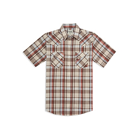 Ely Cattleman Short Sleeve Textured Plaid Snap Western Shirt