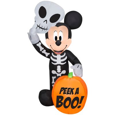 Gemmy Halloween Inflatable Mickey Mouse in Skeleton Costume with Pumpkin