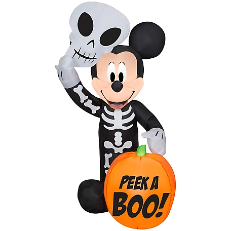 Gemmy Halloween Inflatable Mickey Mouse in Skeleton Costume with Pumpkin