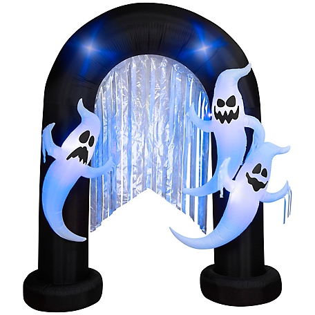 Gemmy Halloween Inflatable Ghost Archway with Flickering Black Lights and Metallic Streamers
